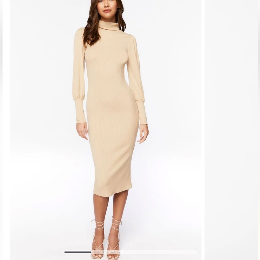Sweater-Knit Turtleneck Midi Dress